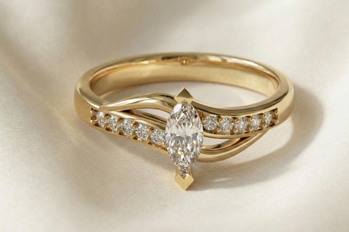 925 Sterling Silver Marquise Cut Engagement Ring, Gold Vermeil Diamond Ring, Promise Ring, Minimalist Bridal Ring, Dainty Gift For Her