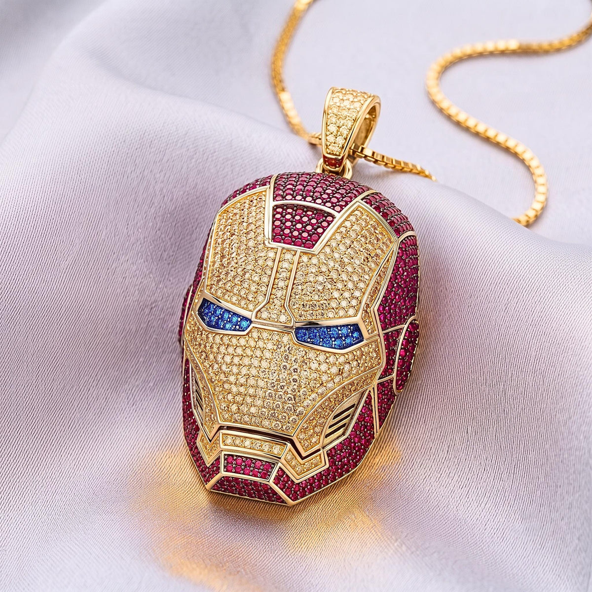 Rare Iced Out Iron Man Mask Pendant | 925 Sterling Silver & Yellow Gold Plated Avengers Jewelry | Rare  Superhero Necklace Gift for her/him