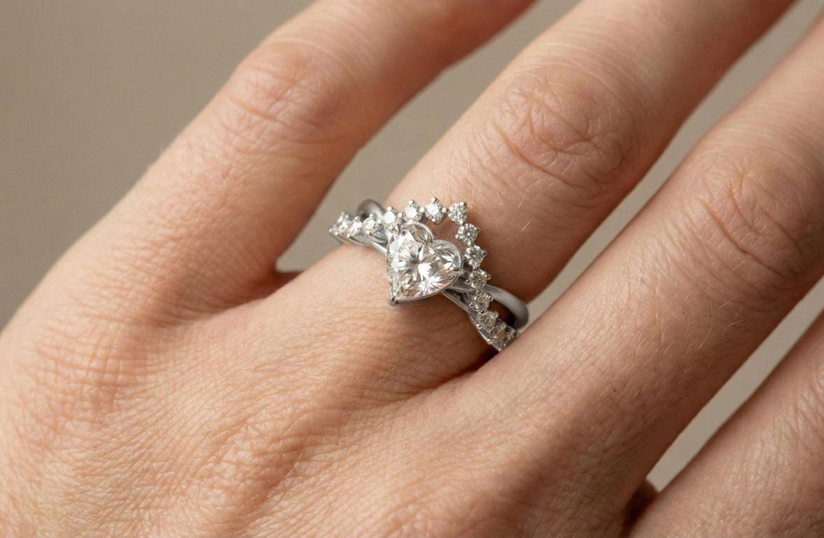 Gold Plated Sterling Silver Heart Diamond Halo Engagement Ring