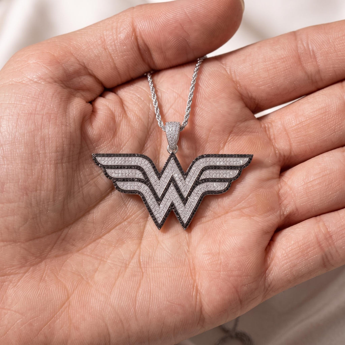 Rare Iced Out Wonder Woman Pendant | 925 Sterling Silver DC Superhero Jewelry | Gold Plated Comic Necklace | Hip Hop Bling gift for her