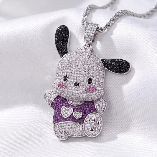 Rare Pochacco Pendant Necklace | 925 Sterling Silver Micro-Pave Character Jewelry | Cute Cartoon Dog Charm | Kawaii Anime Gift for her/him.