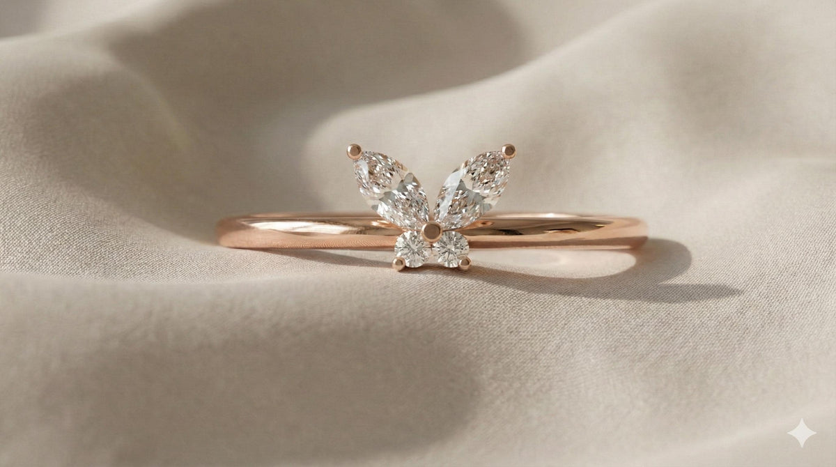 Butterfly Ring 925 Sterling Silver Gold, Marquise Diamond Style Ring, Dainty Minimalist Engagement Ring, Promise Ring Gift for Her
