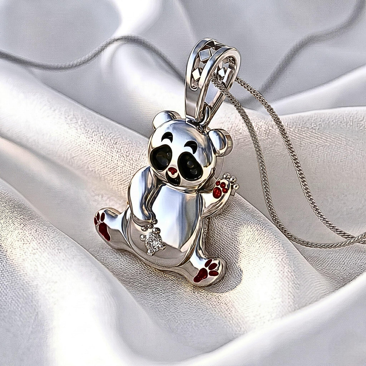 925 Sterling Silver Waving Panda Bear Pendant: Nature Animal Charm, Whimsical Children Jewelry
