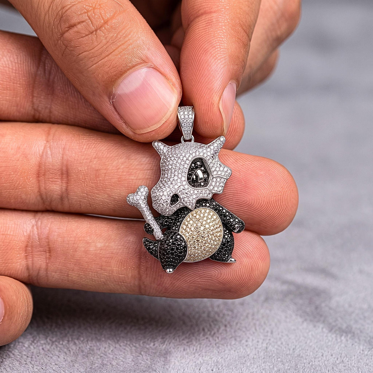 Rare Iced Out Cubone Pokémon Pendant, 925 Sterling Silver Custom Jewelry , Yellow & Rose Gold Plated Anime Charm, Gamer Gift For Him/her