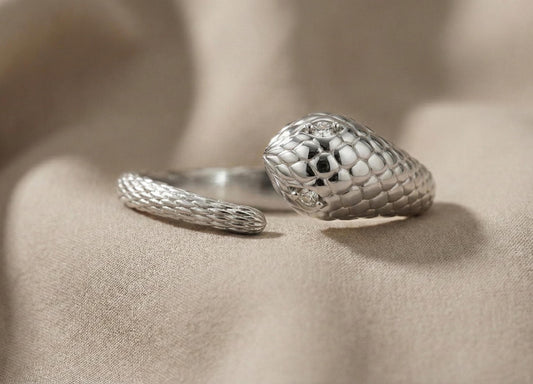 925 Sterling Silver Snake Ring, Gold  Serpent Ring, Diamond Eye Snake Ring, Adjustable Statement Ring, Women Fine Jewellery Gift for her/him