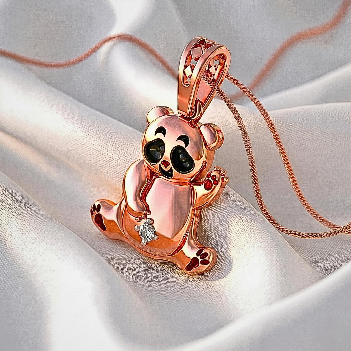 925 Sterling Silver Waving Panda Bear Pendant: Nature Animal Charm, Whimsical Children Jewelry
