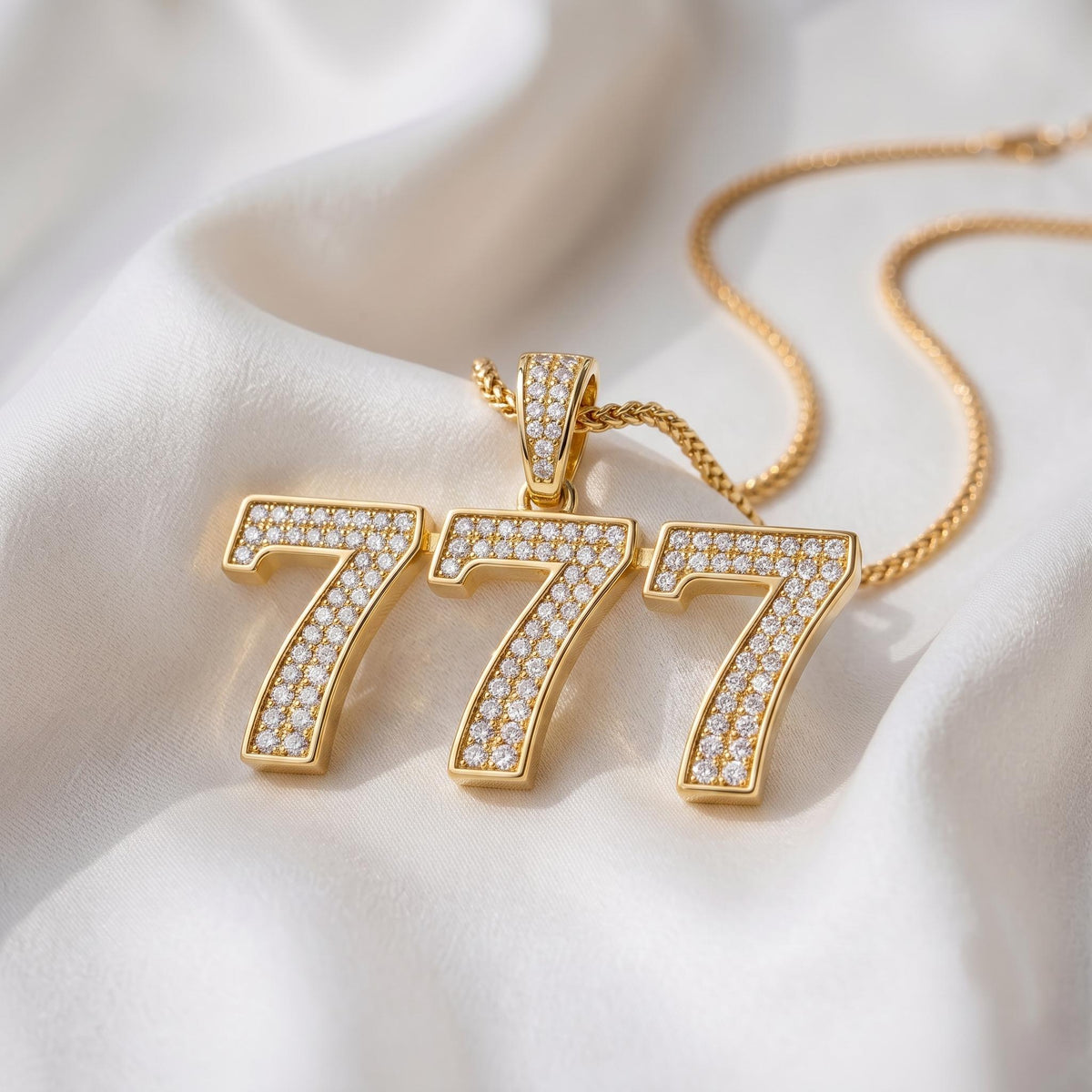 Rare Iced Out Lucky 777 Angel Number Pendant | 925 Sterling Silver Manifestation Necklace | Gold Plated Numerology Charm | Gift for her/him