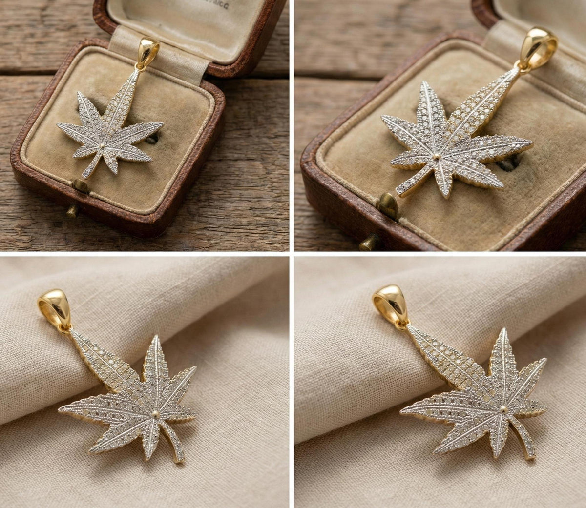 Silver Marijuana Leaf Pendant – Iced Out White Zircon Hip Hop Jewelry, Sparkling Leaf Charm, Bling Statement Pendant, Gift for Men & Women