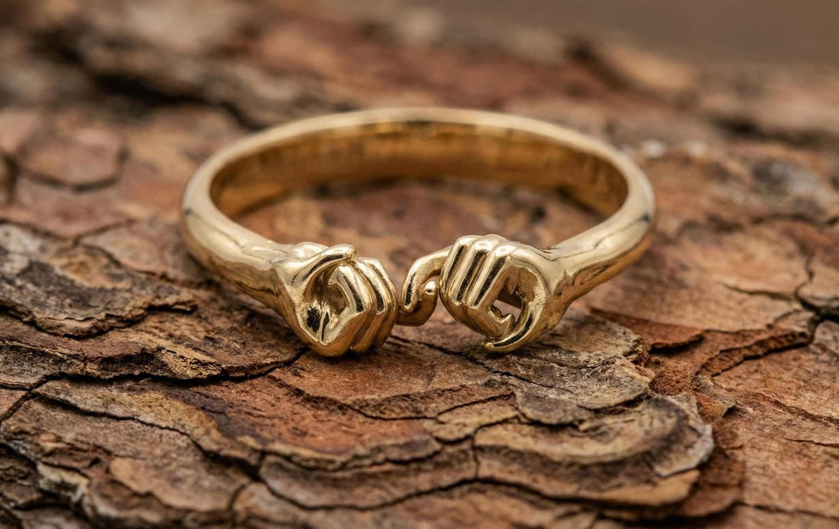 Gold Plated Sterling Silver Holding Hands Ring, Friendship Jewelry