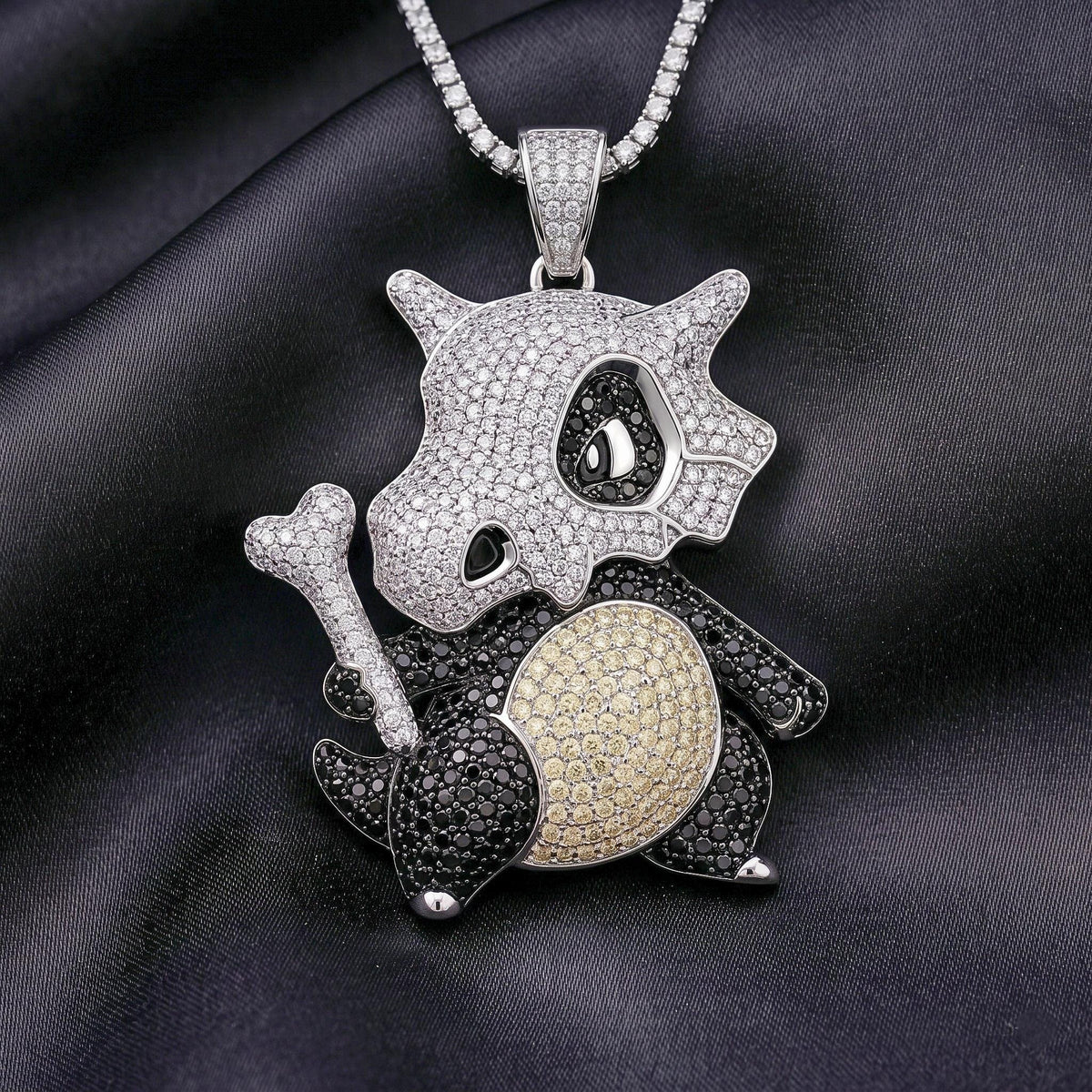 Rare Iced Out Cubone Pokémon Pendant, 925 Sterling Silver Custom Jewelry , Yellow & Rose Gold Plated Anime Charm, Gamer Gift For Him/her