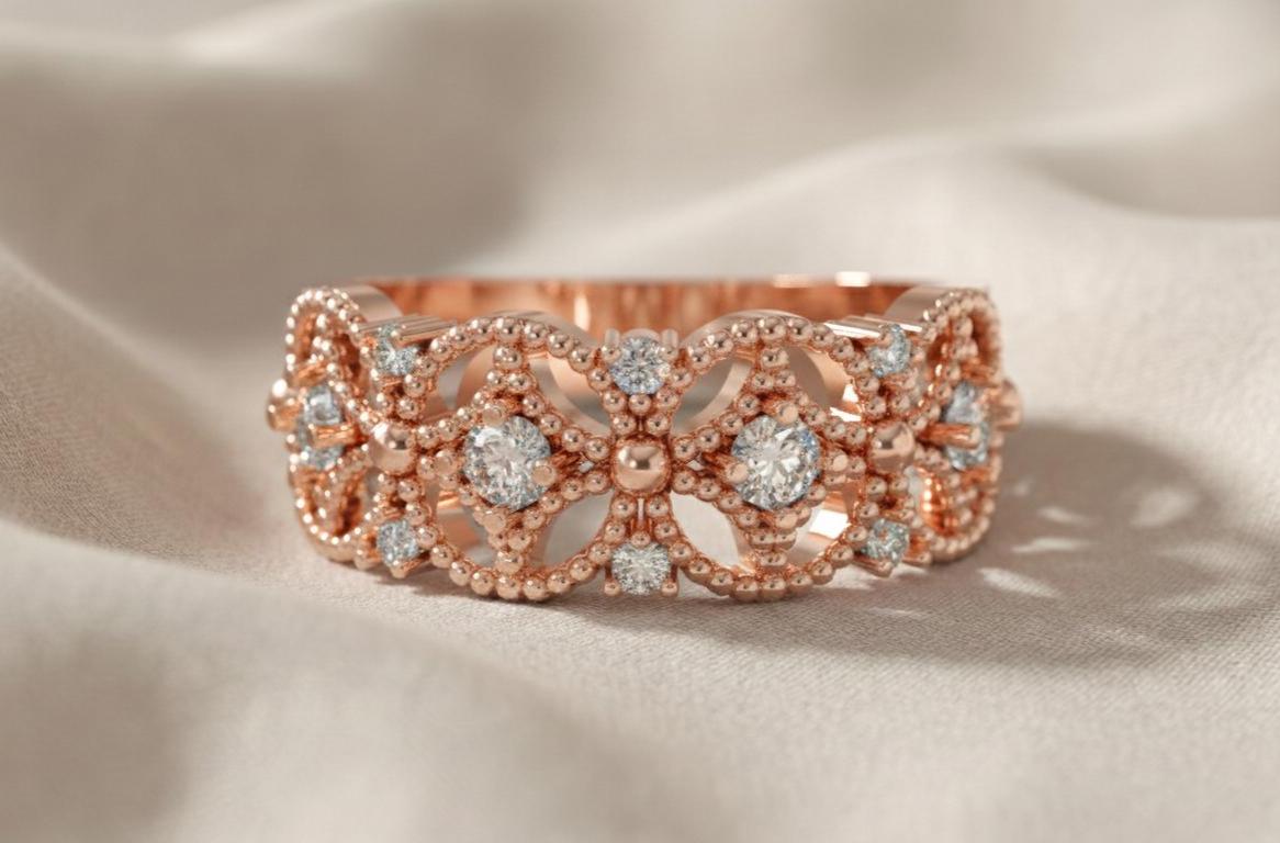 Vintage Floral Diamond Band | 925 Sterling Silver Eternity Ring