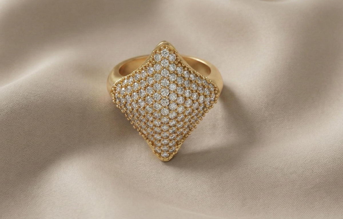 Gold Plated Sterling Silver CZ Pave Ring | Bridal Statement Jewelry