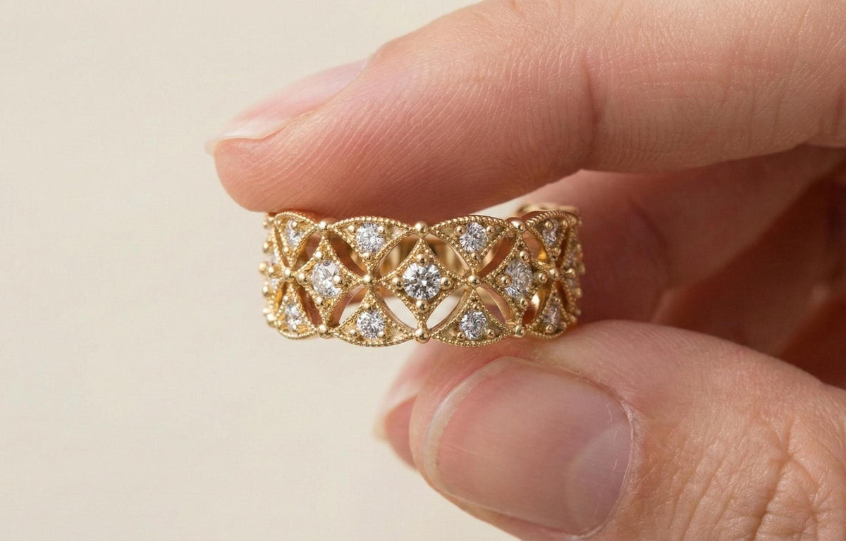 925 Sterling Silver Gold filigree Ring, Vintage Art Deco Wedding Band, Diamond Style Anniversary Ring, Handmade Statement Ring Gift for Her
