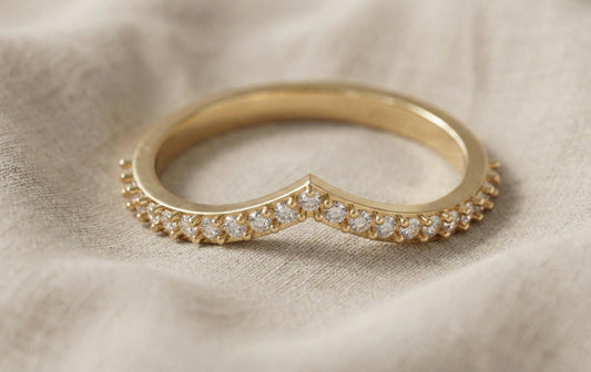 925 Sterling Silver Chevron Diamond Ring, V Shaped Wedding Band, Minimalist Stacking Ring, Dainty Diamond Band, Gift For Her