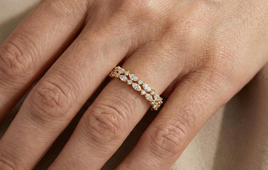 Gold Plated Sterling Silver Marquise Diamond Eternity Ring