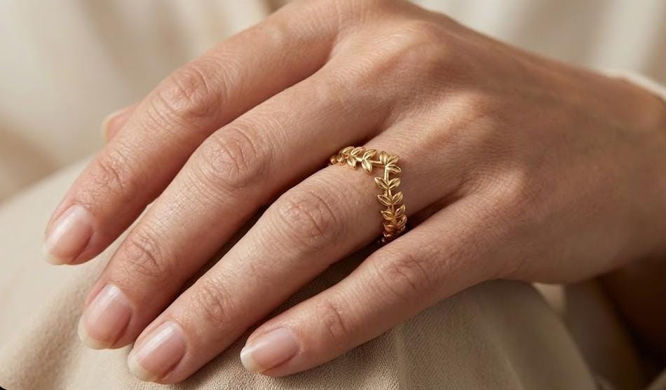 Gold Leaf Vine Ring | 925 Sterling Silver Floral Band
