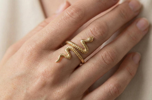 Snake Ring 925 Sterling Silver Gold, Serpent Wrap Ring Adjustable, Statement Animal Ring, Minimalist Boho Jewelry Gift for Her