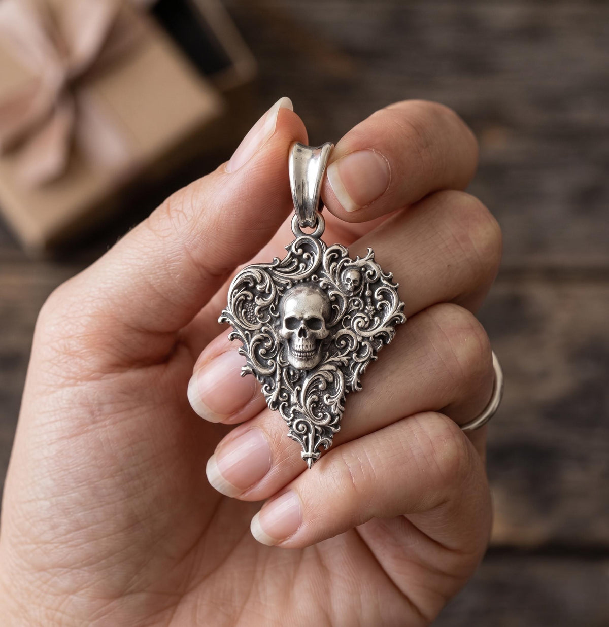 925 Sterling Silver Gothic Skull Pendant | Ornate Filigree Skeleton Necklace | Vintage Victorian Gothic Jewelry | Dark Academia Gift