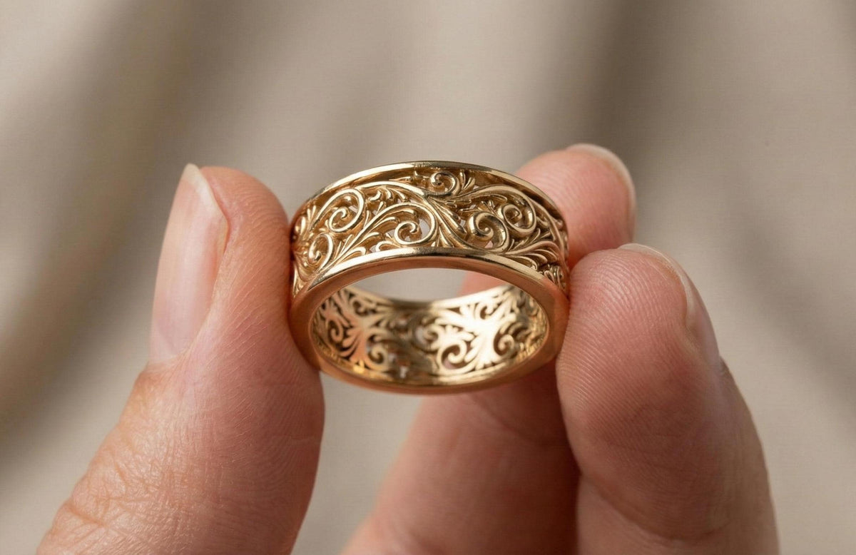 Sterling Silver Filigree Ring, Wide Band Vintage Scroll Ring, Art Nouveau Floral Statement Ring, Chunky Boho Thumb Ring, Unique Wedding Band