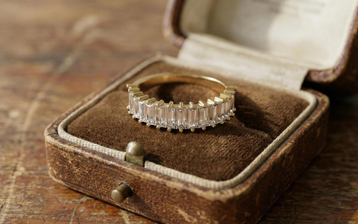 925 Sterling Silver Baguette Cut Eternity Ring, Minimalist Diamond Band, Gold Finish Wedding Ring, Anniversary Gift for Her, Women Jewellery
