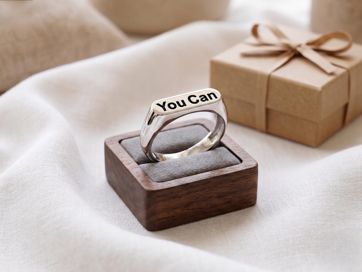 Inspirational "You Can" Signet Ring | 925 Sterling Silver, Yellow & Rose Gold Plated Affirmation Jewelry | Motivational Gift for Her/him