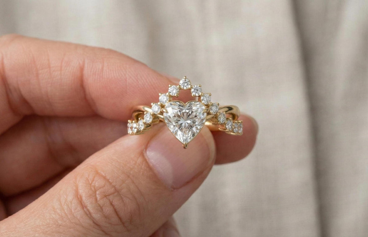 Gold Plated Sterling Silver Heart Diamond Halo Engagement Ring