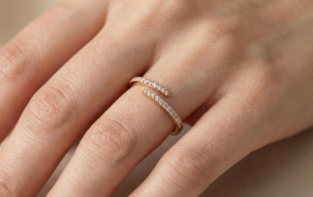 925 Sterling Silver Open Diamond Ring, Gold Plated Minimalist Adjustable Ring, Dainty Pave CZ Open Band, Anniversery Gift For Her