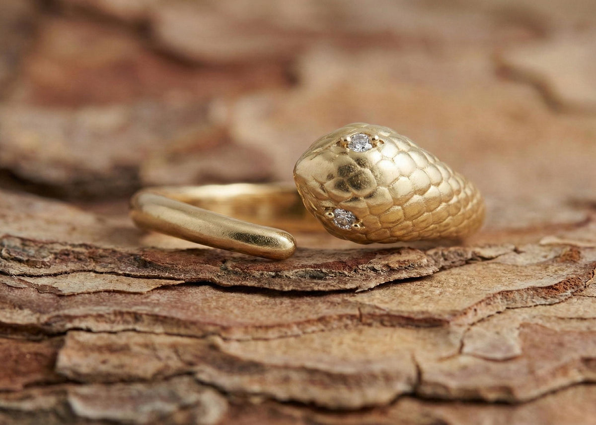 925 Sterling Silver Snake Ring, Gold  Serpent Ring, Diamond Eye Snake Ring, Adjustable Statement Ring, Women Fine Jewellery Gift for her/him