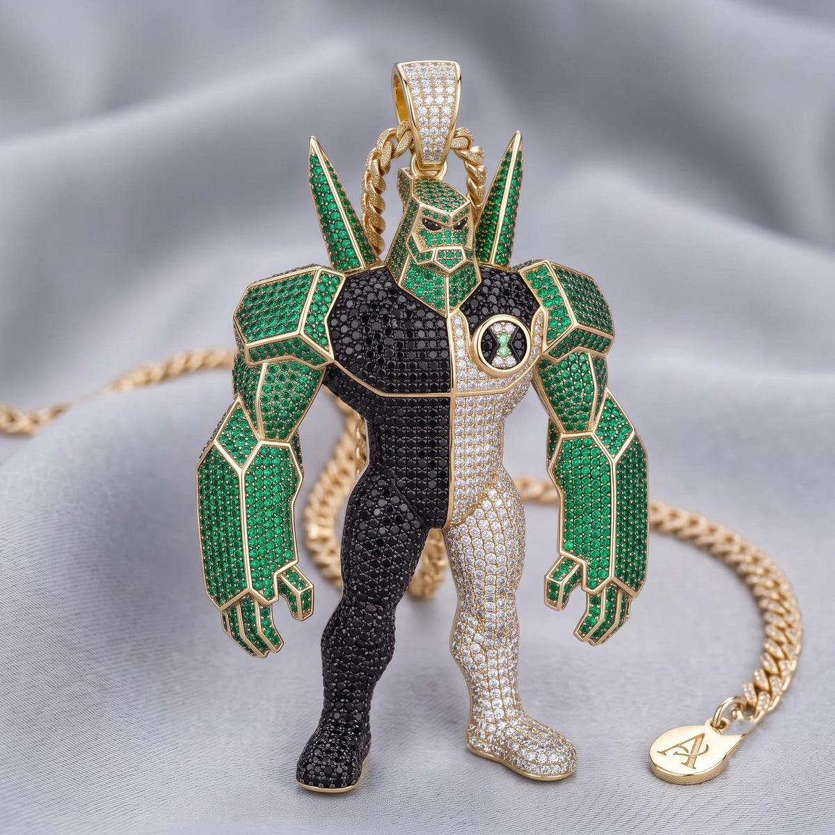 Rare Iced Out Ben 10 Diamond head Pendant | Custom 925 Sterling Silver Cartoon Jewelry | Hip Hop Character | Gold Plated Gift for him/her