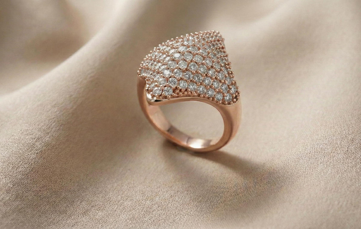 Gold Plated Sterling Silver CZ Pave Ring | Bridal Statement Jewelry
