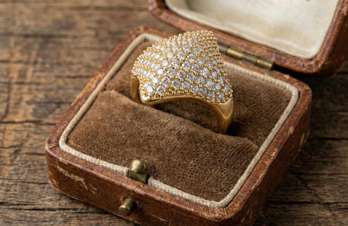Gold Plated Sterling Silver CZ Pave Ring | Bridal Statement Jewelry
