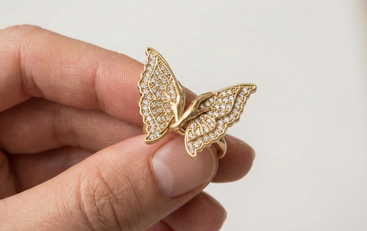 925 Sterling Silver RING Butterfly Ring Gold Butterfly Statement Ring, Diamond CZ Butterfly Wing Ring Luxury Butterfly Jewelry, Gift For Her