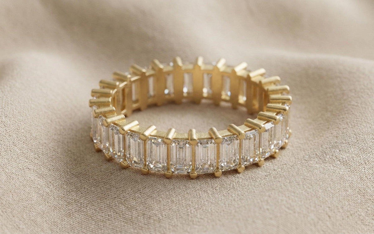 Baguette Cut 925 Sterling Silver Eternity Band Ring, Gold Vermeil Wedding Band, Full Baguette Stackable Ring, Minimalist Bridal Gift