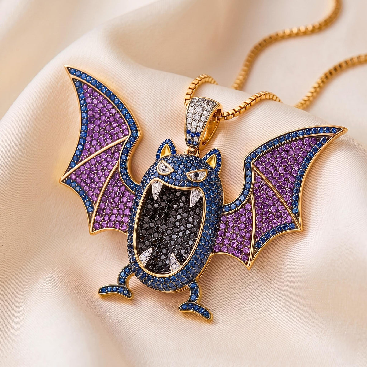 Rare Iced Out Golbat Pokémon Pendant 925 Sterling Silver • Custom Bat Jewelry • Halloween Hip Hop Charm • Gamer Nostalgia Gift for her/him