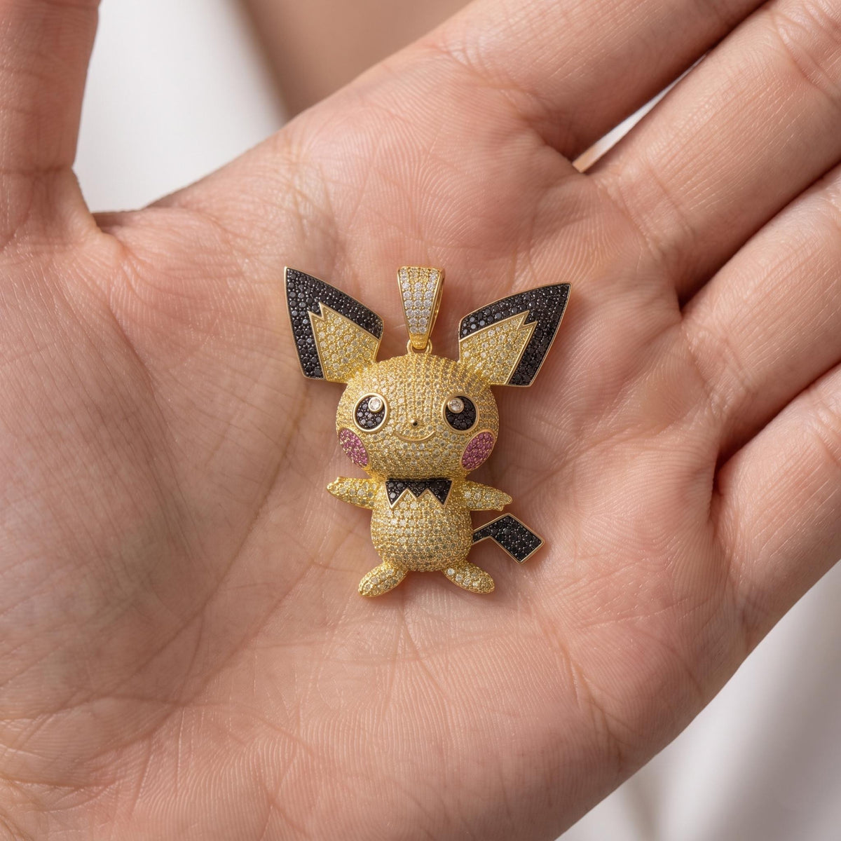 Rare Iced Out Pichu Pokémon Pendant 925 Sterling Silver • Custom Anime Jewelry Gamer Gift • Hip Hop Charm • Geek Pendant Gift for her/him