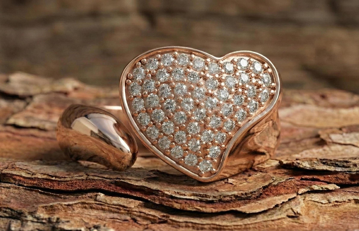 925 Sterling Silver Heart Ring for Women, Gold Plated Pavé CZ Love Ring, Romantic Gift, Promise Ring, Valentine Jewelry