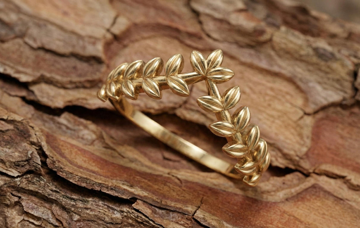 Gold Leaf Vine Ring | 925 Sterling Silver Floral Band