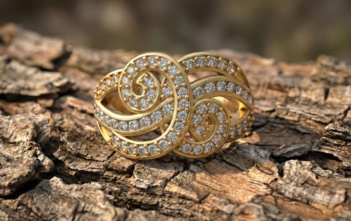 925 Sterling Silver Infinity Swirl Ring, Gold Plated Pave CZ Statement Ring, Luxury Designer Cocktail Ring for Women, Gift For Her