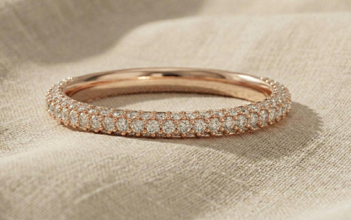 Dainty Silver CZ Eternity Band, Double Row Pave Stacking Ring