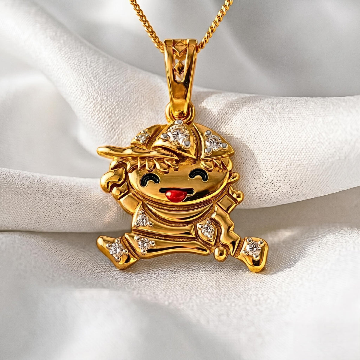 Whimsical Boy Pendant | Smiling Character, Sparkling Stones, 925Sterling Silver Charm