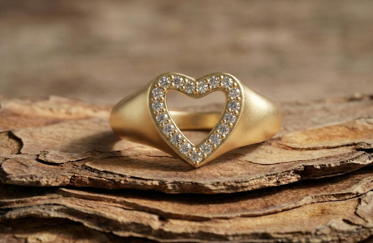 Gold Plated Sterling Silver Heart Ring, Diamond Promise Ring, Gift For Her, Dainty Heart Ring