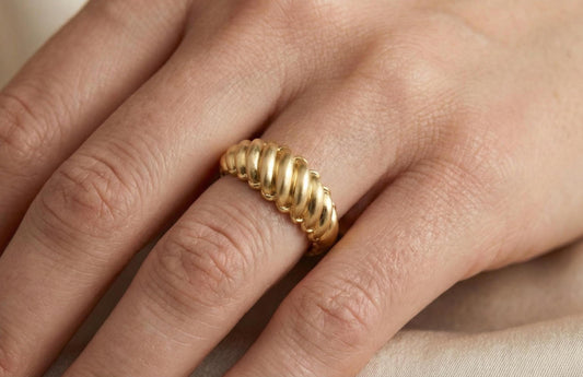 Silver Twisted Dome Ring, Bold Ribbed Statement Band, Minimalist Jewelry