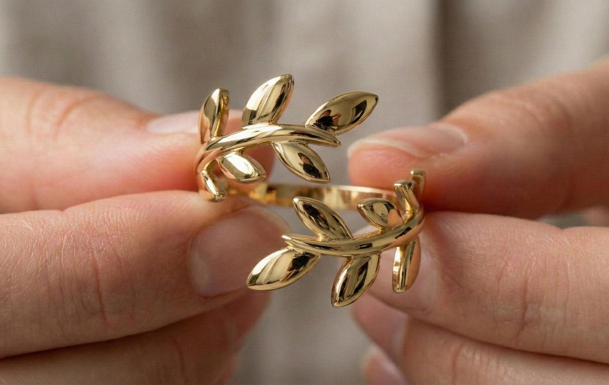Dainty Silver Olive Leaf Ring, Adjustable Open Band