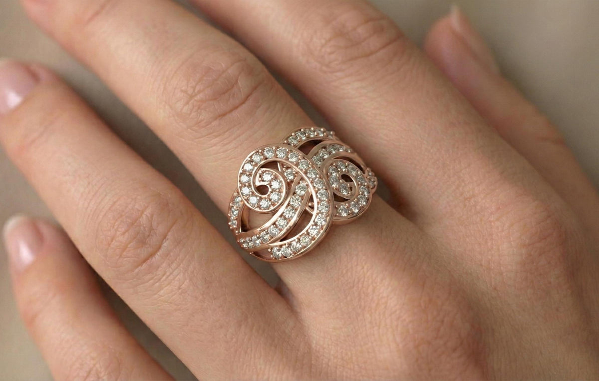 925 Sterling Silver Infinity Swirl Ring, Gold Plated Pave CZ Statement Ring, Luxury Designer Cocktail Ring for Women, Gift For Her