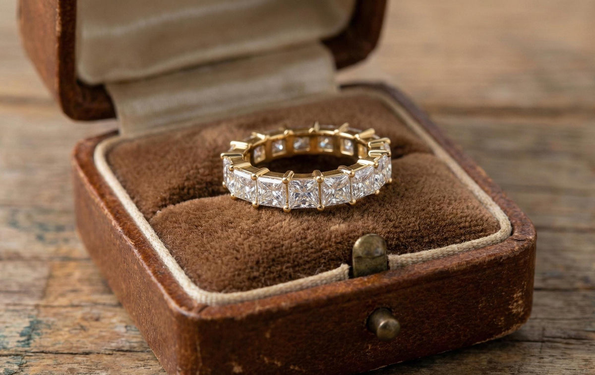 925 Sterling Silver Princess Cut Diamond Eternity Band, Gold Wedding Ring, Bridal Anniversary Ring, Luxury Stackable Band ,Dainty Gift