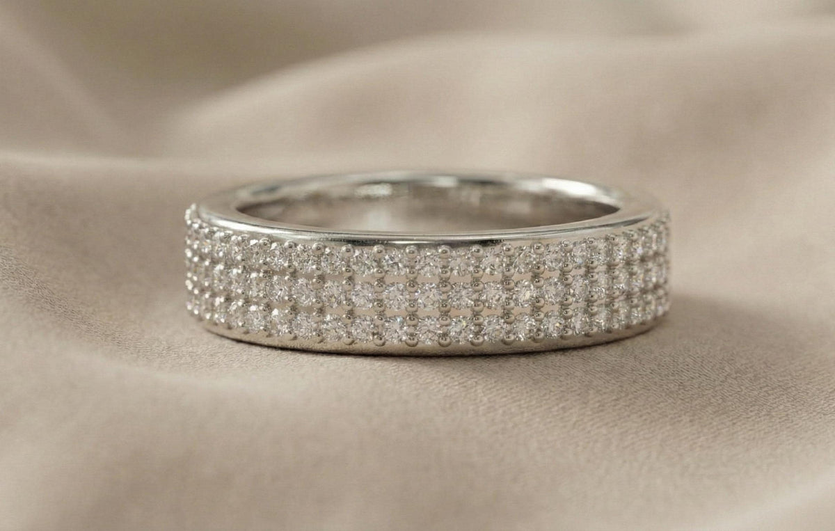 925 Sterling Silver Pave Diamond Band Ring, Gold Plated Wedding Band, Micro Pave CZ Eternity Ring, Anniversary Promise Ring, Gift For Her