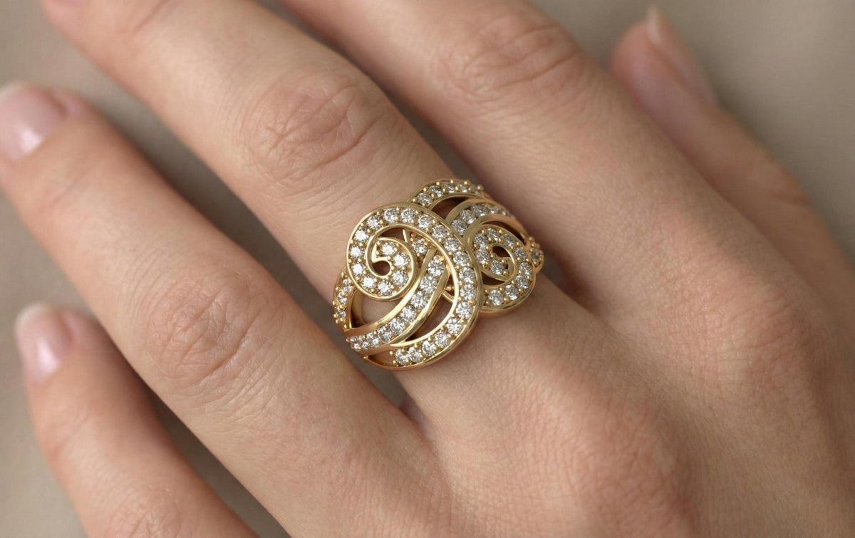 925 Sterling Silver Infinity Swirl Ring, Gold Plated Pave CZ Statement Ring, Luxury Designer Cocktail Ring for Women, Gift For Her