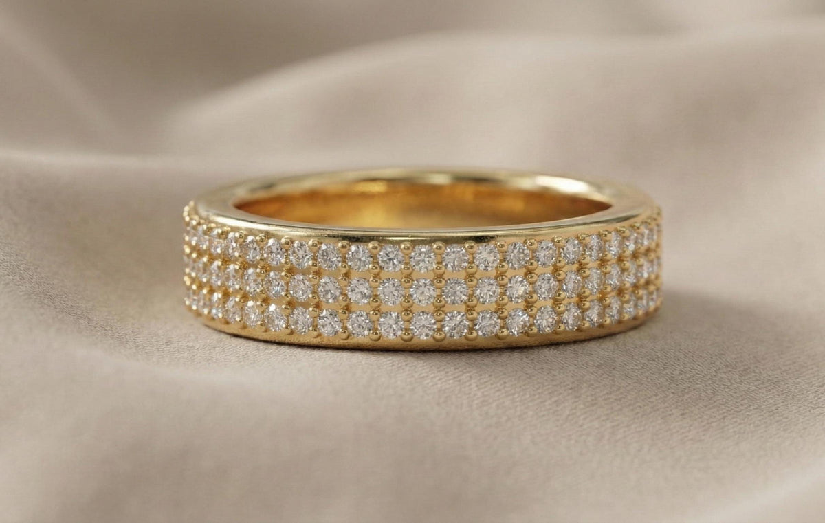 925 Sterling Silver Pave Diamond Band Ring, Gold Plated Wedding Band, Micro Pave CZ Eternity Ring, Anniversary Promise Ring, Gift For Her