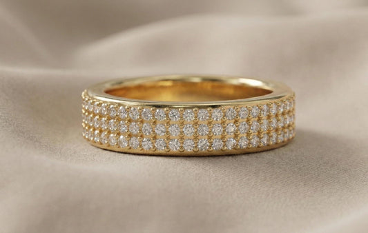 925 Sterling Silver Pave Diamond Band Ring, Gold Plated Wedding Band, Micro Pave CZ Eternity Ring, Anniversary Promise Ring, Gift For Her