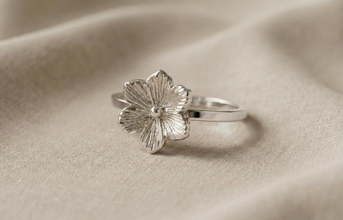 Handmade 925 Sterling Silver Flower Ring | Gold Finish Botanical Jewelry
